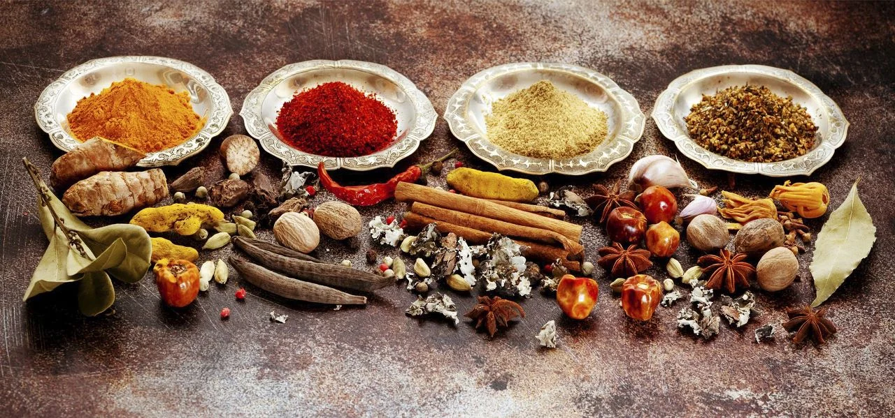 A selection of colourful Kashnic spices and whole spices